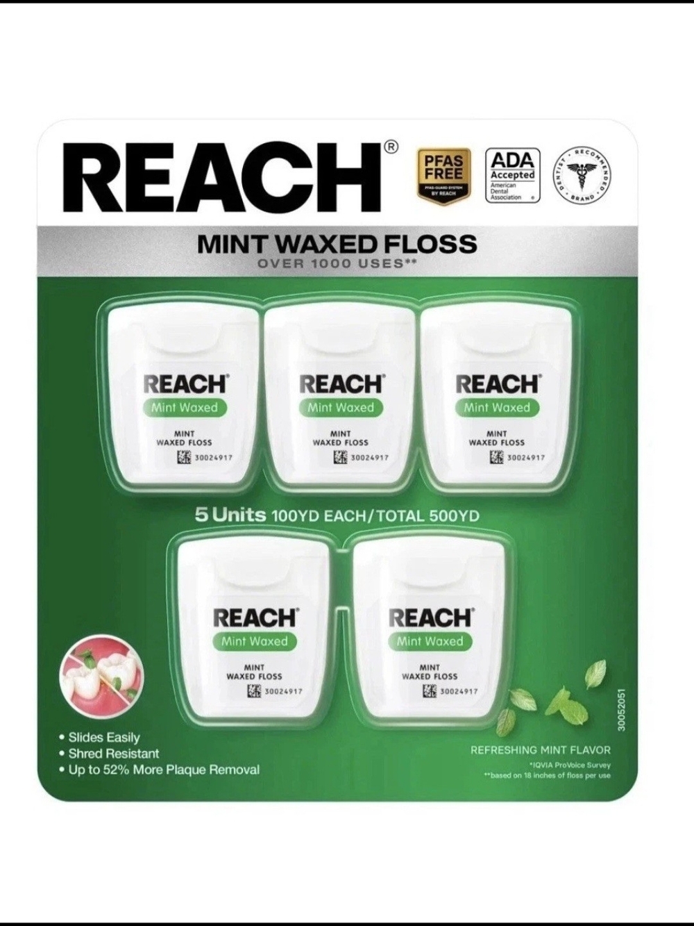 Mint Waxed Floss - 5 Pack (Green)